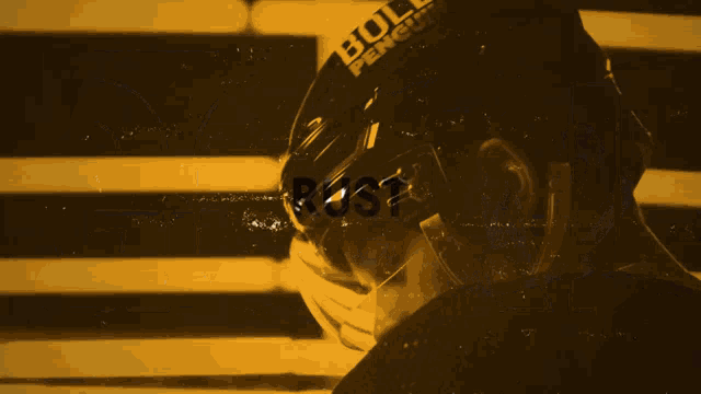 a hockey player is wearing a helmet with the number 7 on it