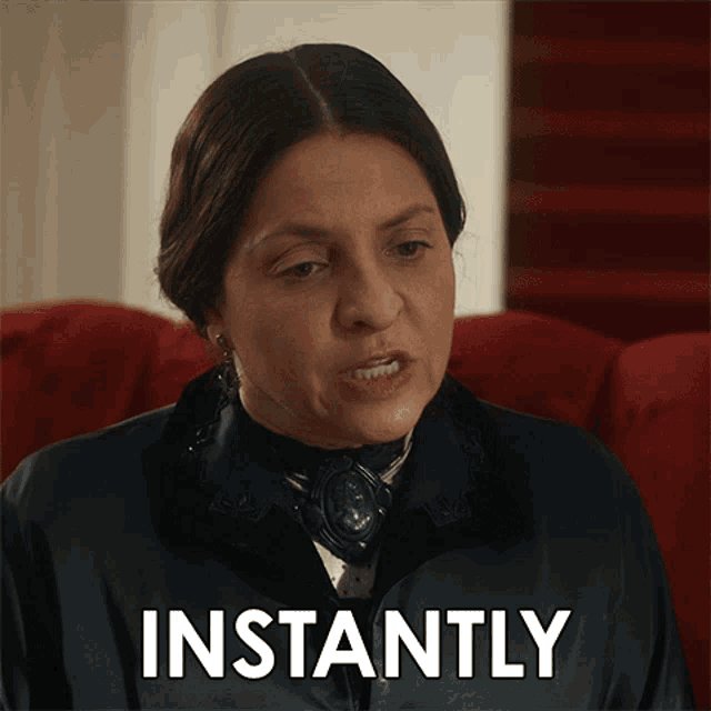 a woman 's face is behind the word instantly