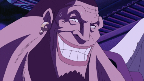 a close up of a cartoon character with a huge smile on his face