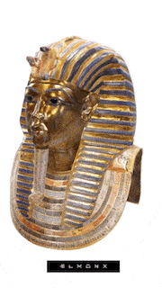 a statue of a pharaoh 's head with the word elmonx below it