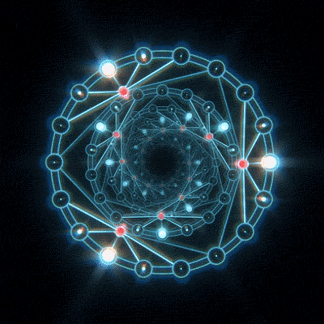 a glowing circle with circles and triangles in it