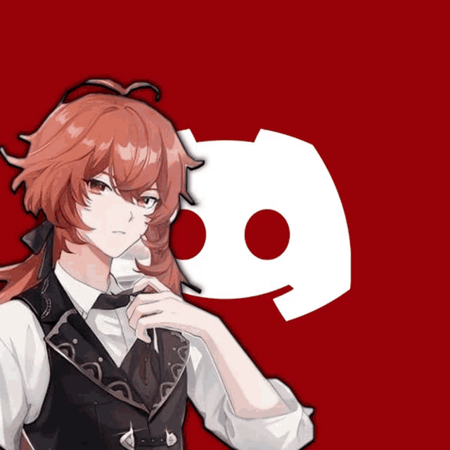 a discord icon with a red background and a character