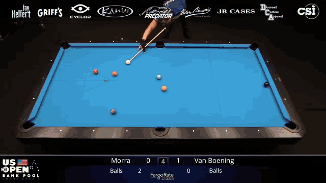 a pool table with the us open bank pool championship on it