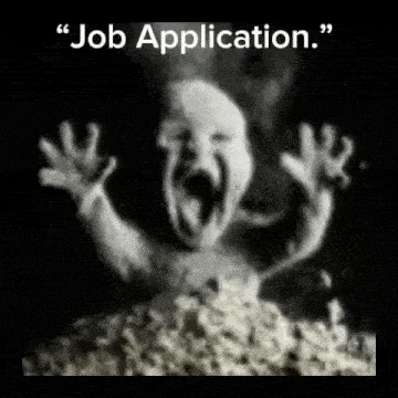 a black and white image of a screaming baby with the words " job application " written above it