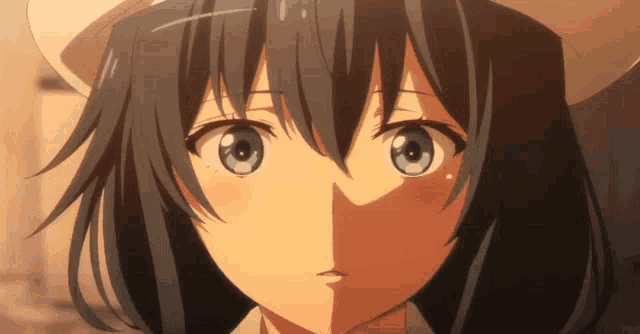 a close up of a anime girl with blue eyes