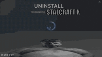 a black and white photo of a man 's face with the words uninstall stalcraft x on the bottom .