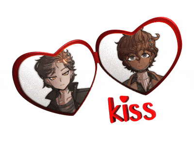 a couple of hearts with one that says kiss
