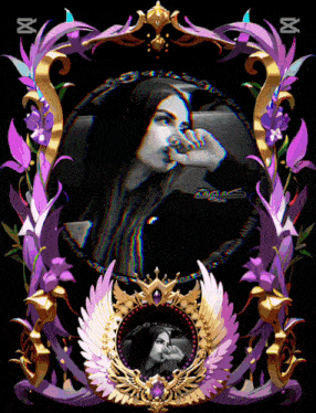 a picture of a woman in a purple frame