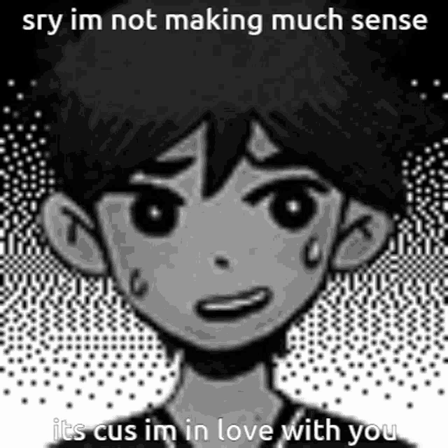 a black and white drawing of a boy with the words `` sry im not making much sense ''