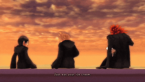 a video game scene with the words just eat your ice cream on the bottom