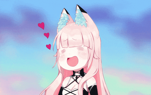 a drawing of a girl with pink hair and a cat ear