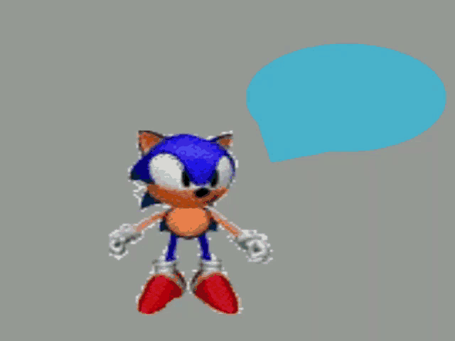 a cartoon of sonic the hedgehog with a speech bubble that says " on a unrelated note "