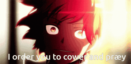a red haired anime character with the words i order you to cover and pray