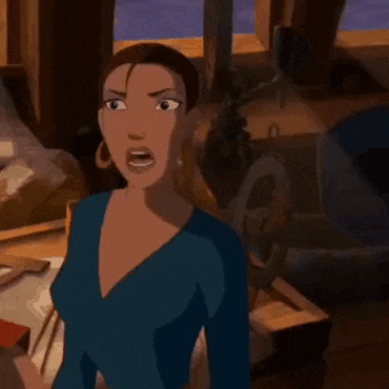 a cartoon woman in a blue top is standing in front of a window