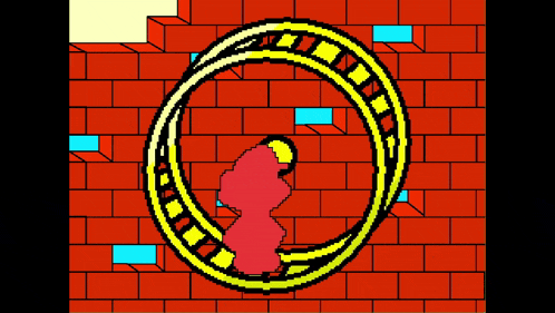 a pixel art of a brick wall with a yellow ring in the middle