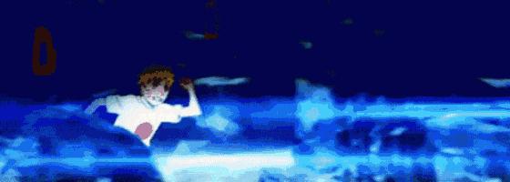 a pixelated image of a person in a white shirt with a red heart on the chest