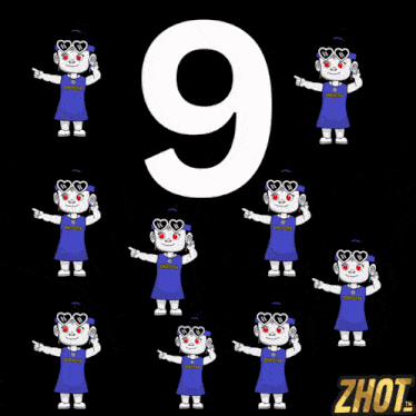 a cartoon of a girl wearing sunglasses and a number 9