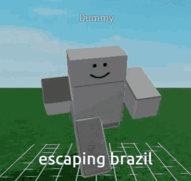 a picture of a dummy escaping brazil with a smiling face