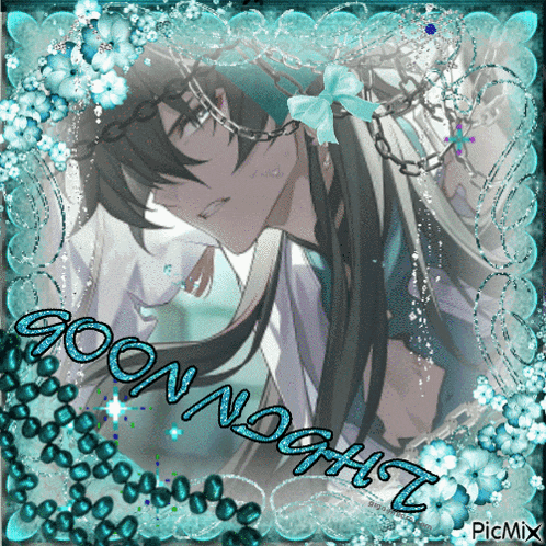 a picture of a man with long hair and the words good night written on it
