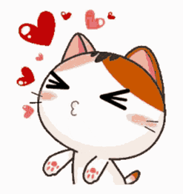 a cartoon cat with hearts coming out of it 's nose
