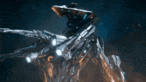 a futuristic looking space ship with a blue light on it