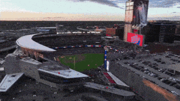 an aerial view of a baseball stadium that says target field on the side
