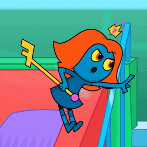 a cartoon character with a crown on her head holding a key