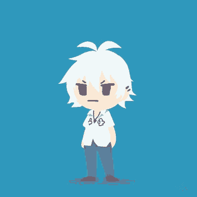 a cartoon drawing of a person with white hair and ears