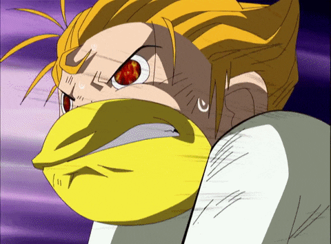 a close up of a cartoon character with a yellow mask on his face