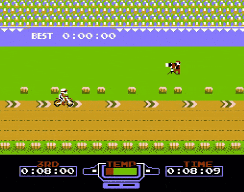 a video game shows a person on a dirt bike jumping over a ramp
