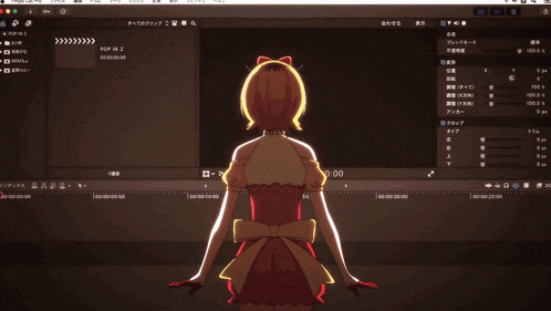 a girl in a red dress is dancing in front of hearts