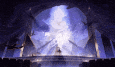 a painting of a person standing in front of a large screen