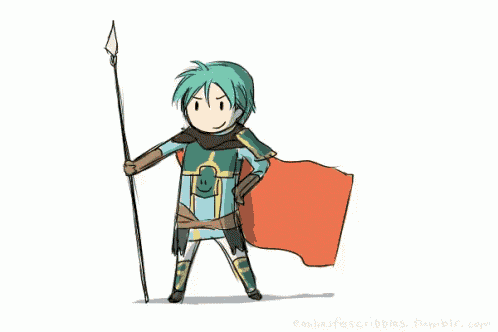 a cartoon of a man holding a spear and a red cape