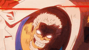 a close up of a cartoon character 's face with glowing white eyes