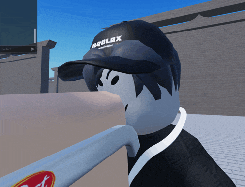 a person wearing a hat that says roblox