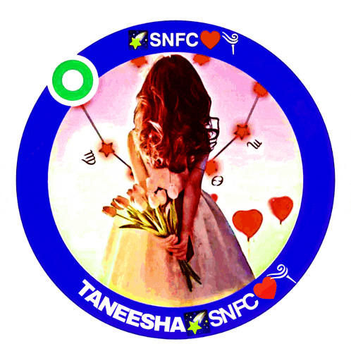 a logo for tanesha snfc with a woman holding flowers in the center