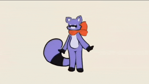 a cartoon of a raccoon wearing a scarf is on a television screen