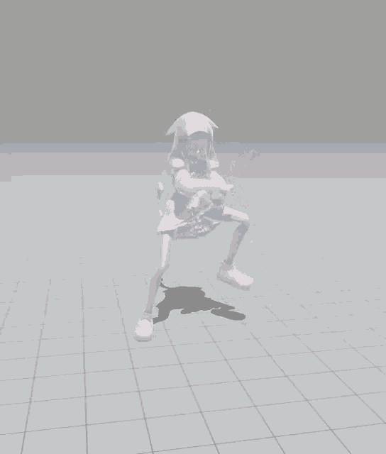 a 3d model of a girl with purple hair is standing on a grid