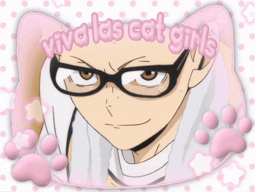 a picture of a boy with glasses and the words " viva las cat girls "
