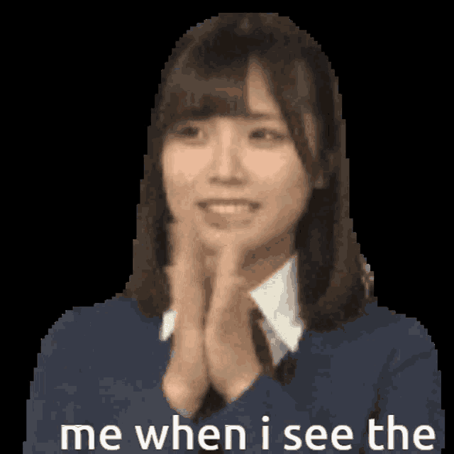 a pixel art of a girl with the words me when i see the written below her