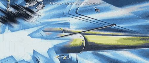 a cartoon drawing of a rocket with the words norse god of thunder written on it
