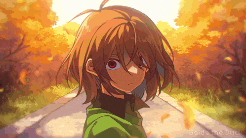 a pixel art of a girl with a red eye and the words oside the duck below her