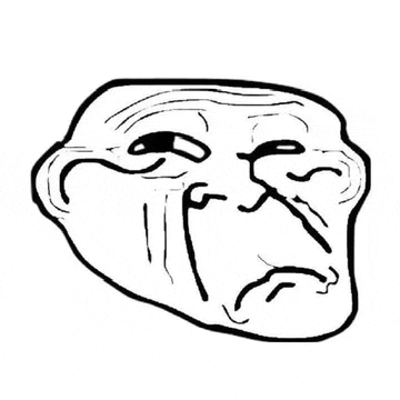 a black and white drawing of a troll face with tears coming out of its eyes .