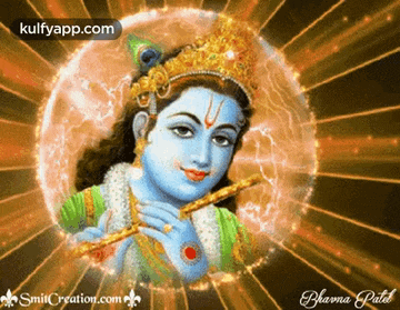a painting of a krishna playing a flute with a crown on his head