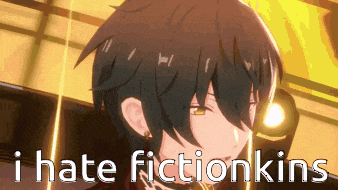 a picture of a person with the words i hate fictionkins