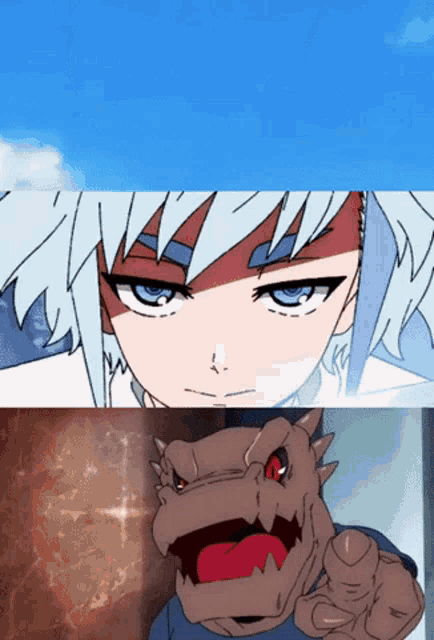 a collage of cartoon characters including a girl and a monster with red eyes
