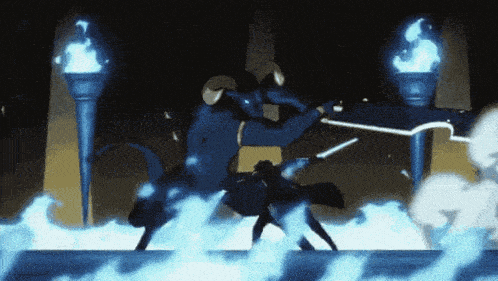 a man is fighting a bull in a dark room