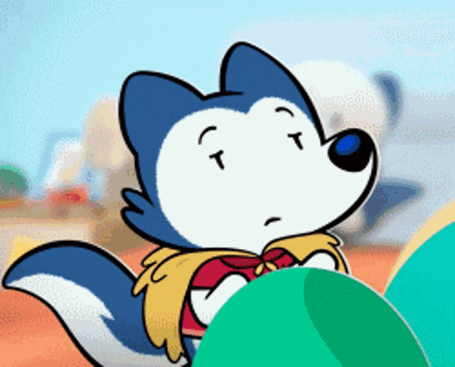 a cartoon drawing of a husky with a red scarf around its neck