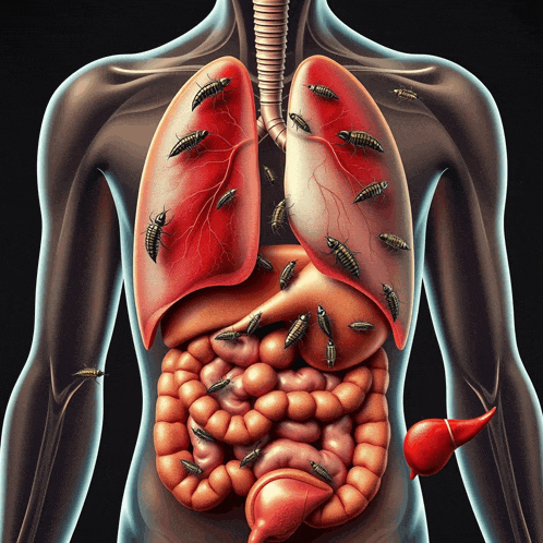 a drawing of a man 's lungs and other organs