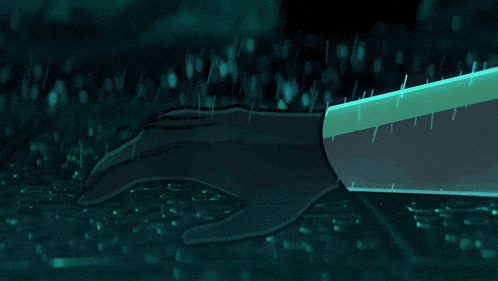 a black dog standing next to a green silhouette